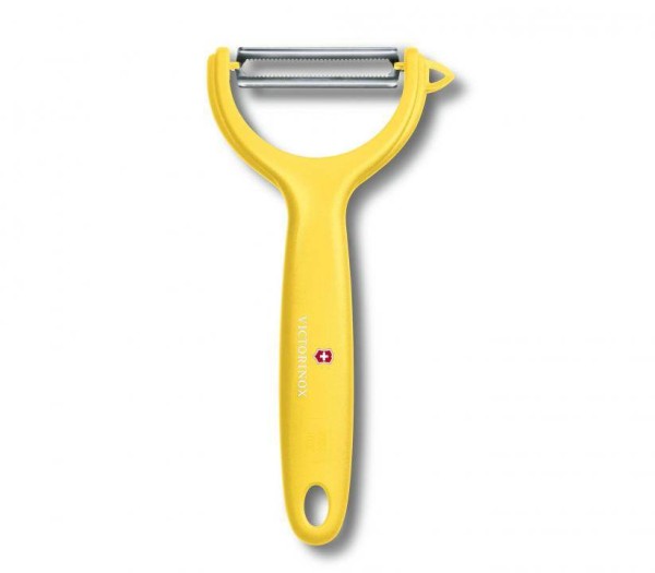 Victorinox Swiss Küchenutensilien, Tomaten- und Kiwischäler, Gemüseschäler, gelb, rostfreie Pendelklinge mit Zackenschliff, 7.6079.8