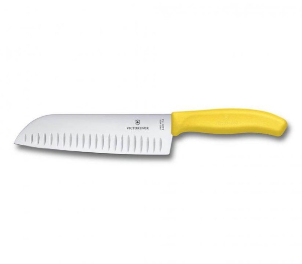 Victorinox Classic Santoku mit Kullenschliff, 17 cm, gelb, 6.8526.17l8B