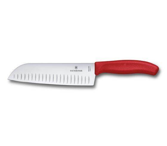 Victorinox Classic Santokumesser mit Kullenschliff, 17 cm, Rot, 6.8521.17G