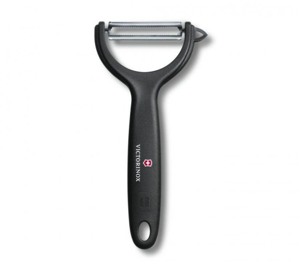 Victorinox Swiss Küchenutensilien, Tomaten- und Kiwischäler, Gemüseschäler, schwarz, rostfreie Pendelklinge mit Zackenschliff, zweischneidig, 7.6079
