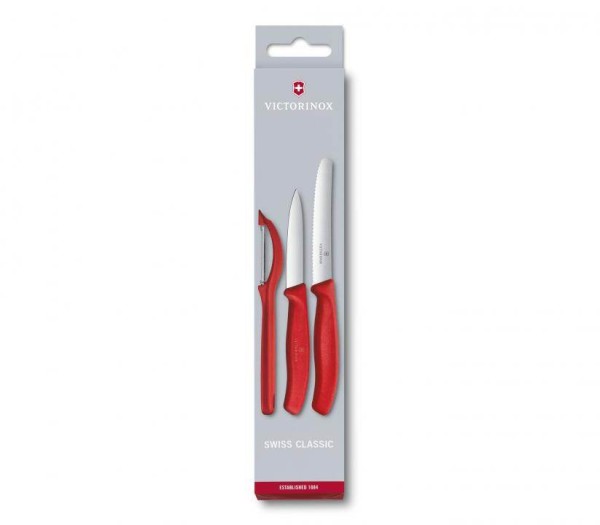 Victorinox Swiss Classic, Gemüsemesser-SET mit Schäler, 3-Teilig, rot, 6.7111.31