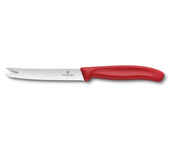 Victorinox Classic Käse- und Wurstmesser, Gabelspitz, Wellenschliff, Klinge 11 cm, rot, 6.7861