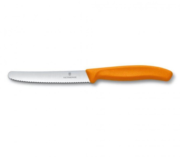Victorinox Classic Tomaten- und Tafelmesser, Wellenschliff, Klinge 11 cm, orange, 6.7836.L119