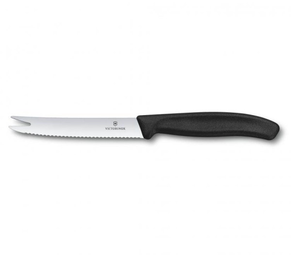Victorinox Classic Käse- und Wurstmesser, Gabelspitz, Wellenschliff, Klinge 11 cm, schwarz 6.7863