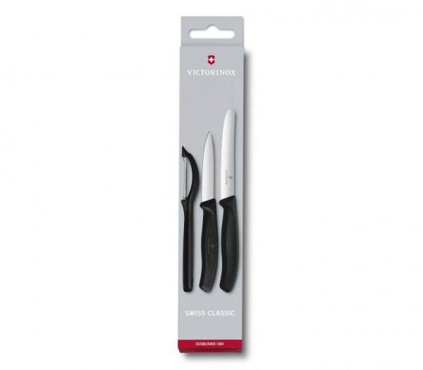 Victorinox Swiss Classic, Gemüsemesser-SET mit Schäler, 3-Teilig, schwarz, 6.7113.31