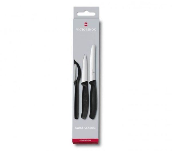 Victorinox Swiss Classic, Gemüsemesser-SET mit Schäler, 3-Teilig, schwarz, 6.7113.31