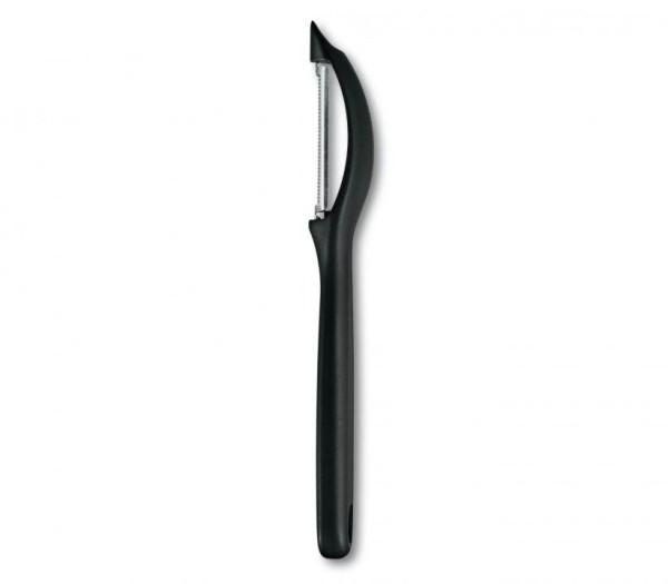 Victorinox Swiss Küchenutensilien, Universalschäler, Gemüseschäler, schwarz, rostfreie Pendelklinge, Zackenschliff, zweischneidig, 7.6075