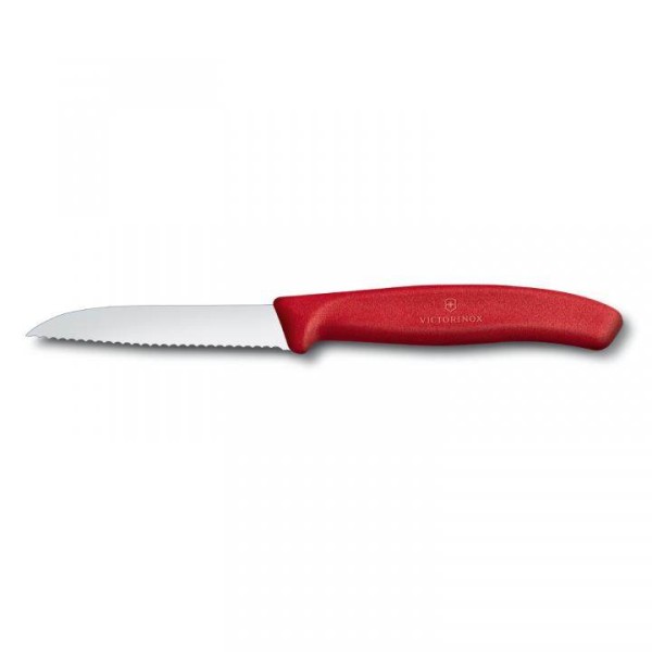 Victorinox Gemüsemesser mit Wellenschliff, 8 cm, rot, Wellenschliff, gerader Schnitt, 6.7431